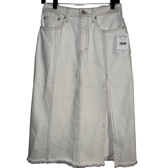 New🏷 Free People Mambo Slit Denim Midi Skirt Size 2 (26) - Picture 9 of 16